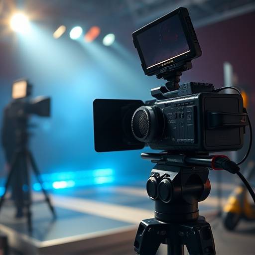 Une caméra de cinéma sur un plateau de tournage, prête à filmer.
